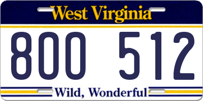 WV license plate 8OO512