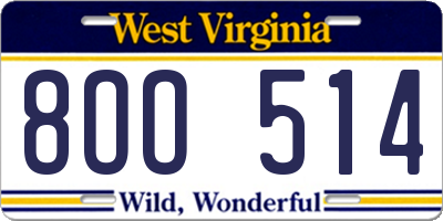 WV license plate 8OO514