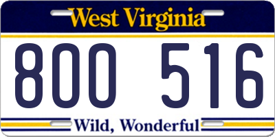 WV license plate 8OO516