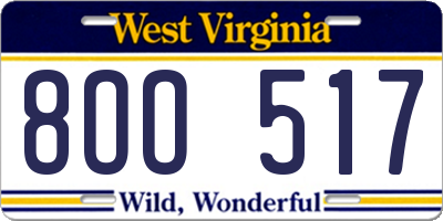 WV license plate 8OO517