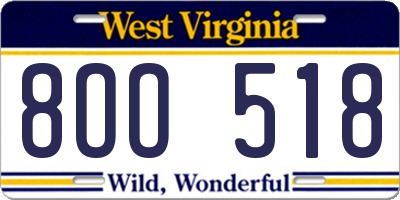 WV license plate 8OO518