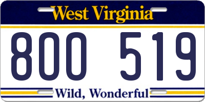 WV license plate 8OO519