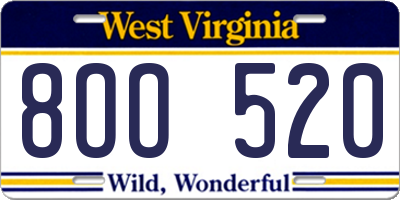 WV license plate 8OO520