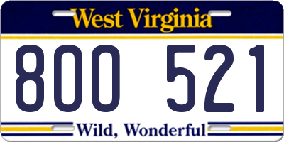 WV license plate 8OO521
