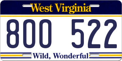 WV license plate 8OO522
