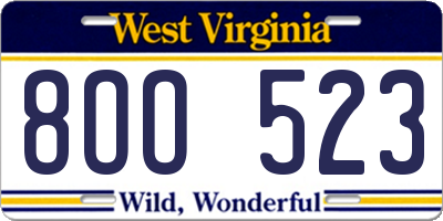WV license plate 8OO523