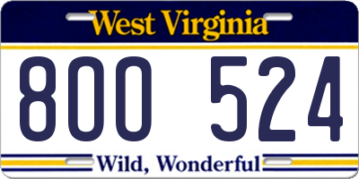 WV license plate 8OO524