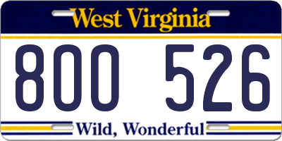 WV license plate 8OO526