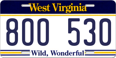 WV license plate 8OO530