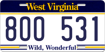 WV license plate 8OO531