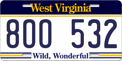 WV license plate 8OO532