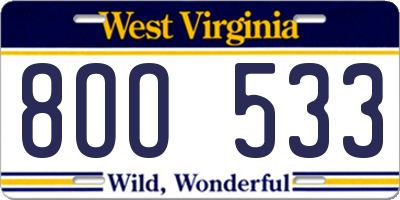 WV license plate 8OO533