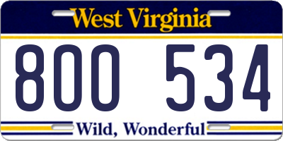 WV license plate 8OO534