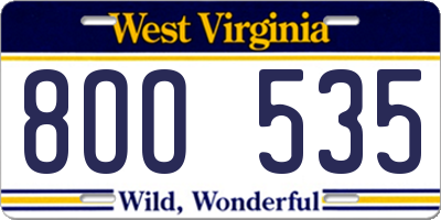 WV license plate 8OO535