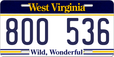 WV license plate 8OO536