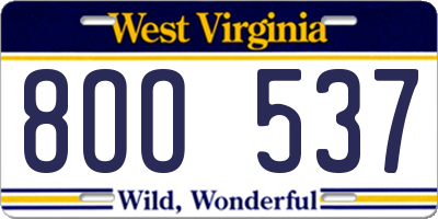WV license plate 8OO537