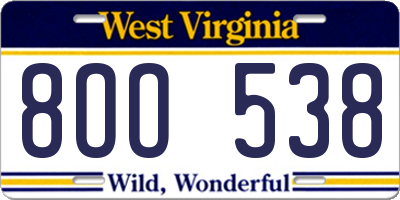 WV license plate 8OO538