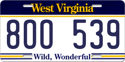 WV license plate 8OO539