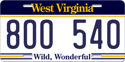 WV license plate 8OO540