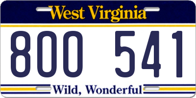 WV license plate 8OO541