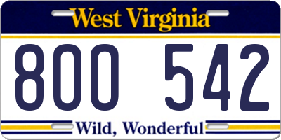WV license plate 8OO542