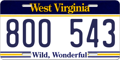 WV license plate 8OO543