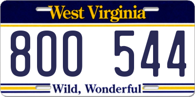 WV license plate 8OO544