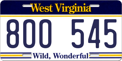 WV license plate 8OO545
