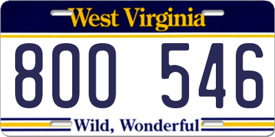 WV license plate 8OO546