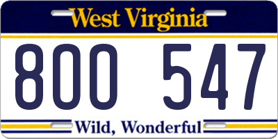 WV license plate 8OO547