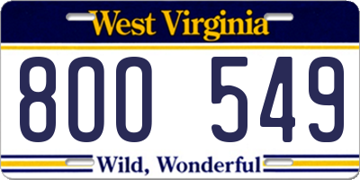 WV license plate 8OO549