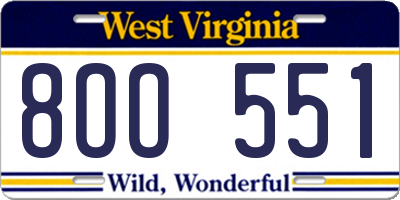 WV license plate 8OO551