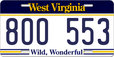 WV license plate 8OO553