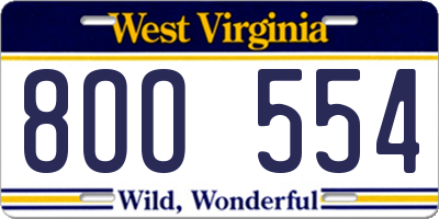 WV license plate 8OO554
