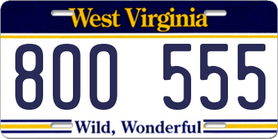 WV license plate 8OO555
