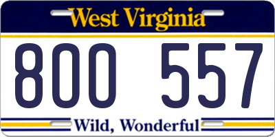 WV license plate 8OO557
