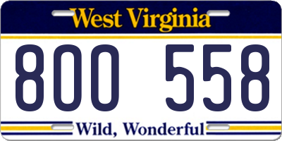 WV license plate 8OO558