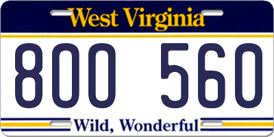 WV license plate 8OO560