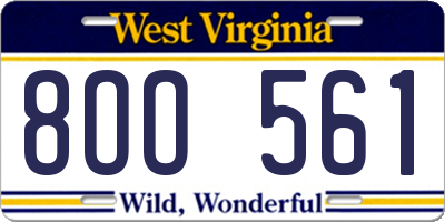 WV license plate 8OO561