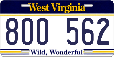 WV license plate 8OO562