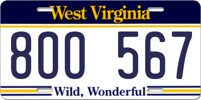 WV license plate 8OO567