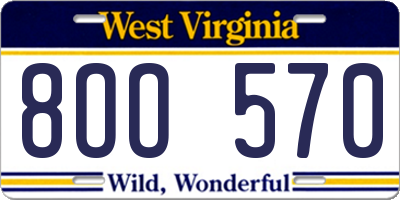 WV license plate 8OO570