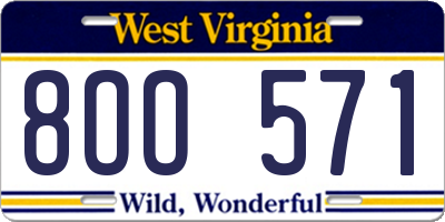 WV license plate 8OO571