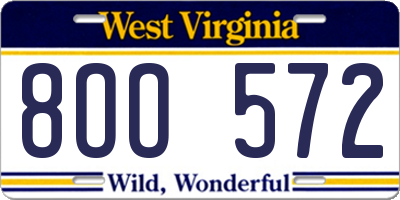 WV license plate 8OO572