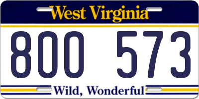 WV license plate 8OO573
