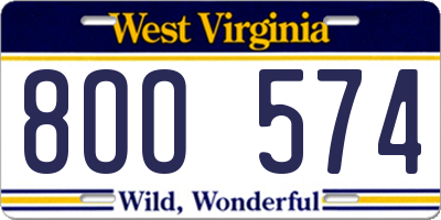 WV license plate 8OO574