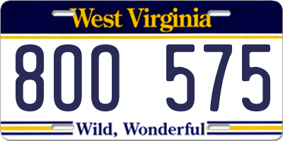 WV license plate 8OO575