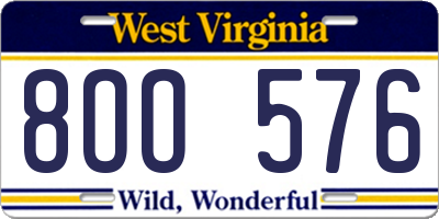 WV license plate 8OO576