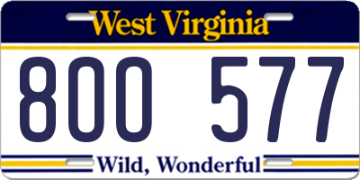WV license plate 8OO577