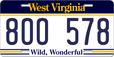 WV license plate 8OO578